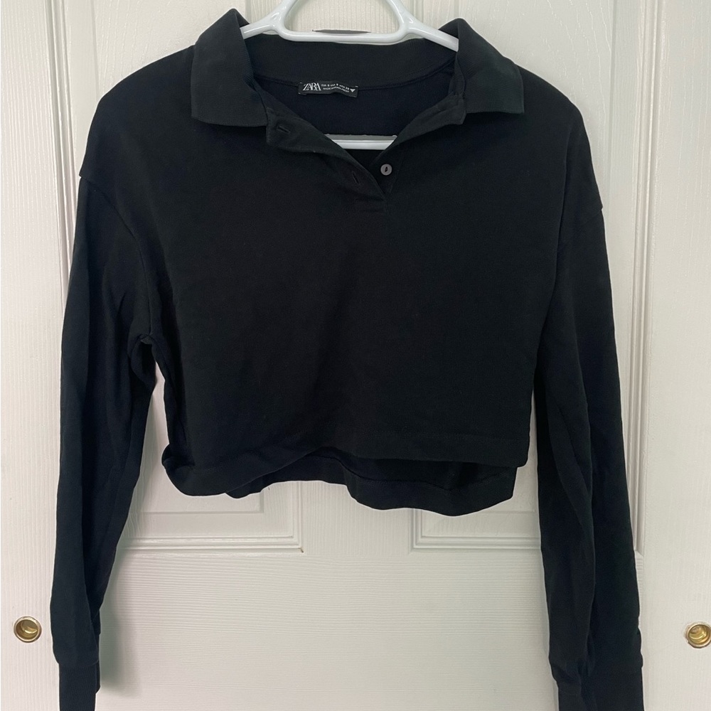 Zara Cropped Collar Polo Long Sleeve